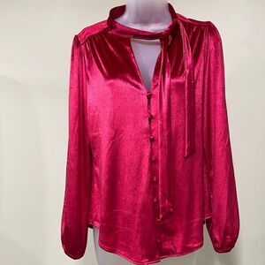 NWOT White House Black Market pink button up blouse with scarf. Size S Small 4/6